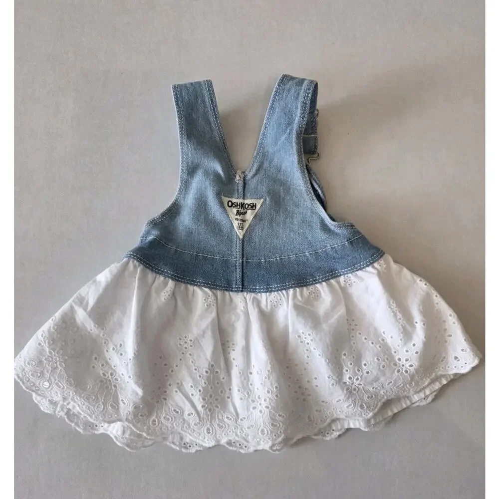 Oshkosh B'Gosh Baby Denim Jumper Dress White Eyelet Skirt Vestbak‎ 3 Months